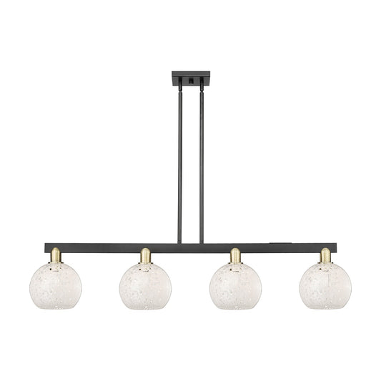 Innovations Lighting White Mouchette 51in 4-Light Island Light | Industrial Black Antique Brass and White Glass | Kitchen | Model 716-4I-BAB-G1216-8WM