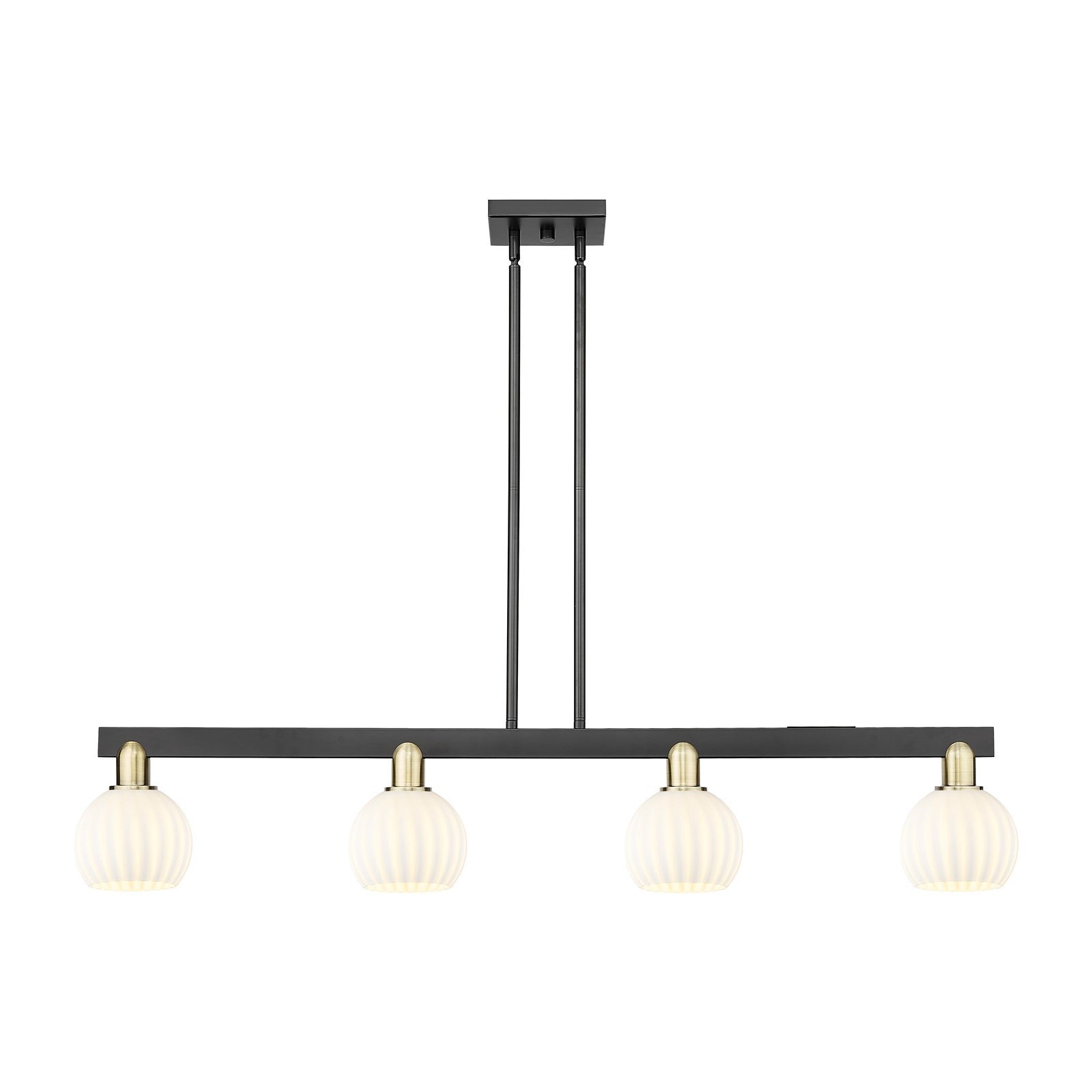 Innovations Lighting White Venetian 49in 4-Light Island Light | Industrial Black Antique Brass and White Venetian Glass | Model 716-4I-BAB-G1217-6WV