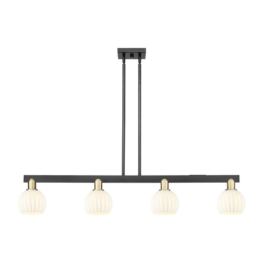 Innovations Lighting White Venetian 49in 4-Light Island Light | Industrial Black Antique Brass and White Venetian Glass | Model 716-4I-BAB-G1217-6WV