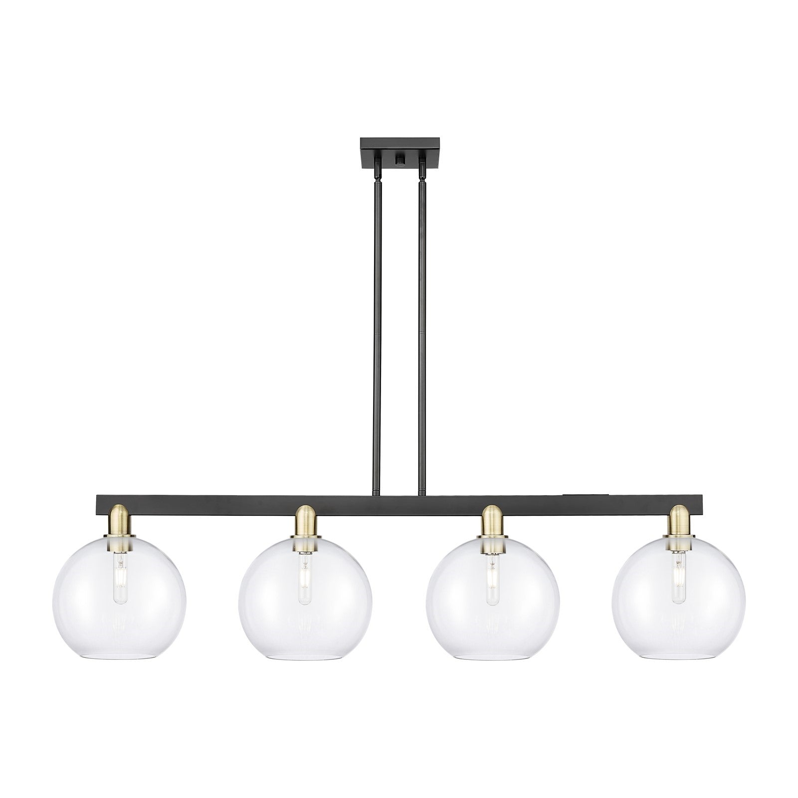 Innovations Athens 53in 4-Light Island Light | Industrial Black Antique Brass Steel and Clear Glass | Kitchen Island & Dining | Model 716-4I-BAB-G122-10