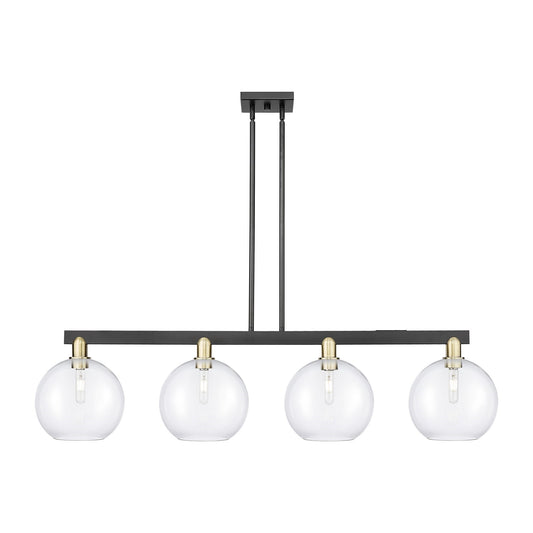 Innovations Athens 53in 4-Light Island Light | Industrial Black Antique Brass Steel and Clear Glass | Kitchen Island & Dining | Model 716-4I-BAB-G122-10