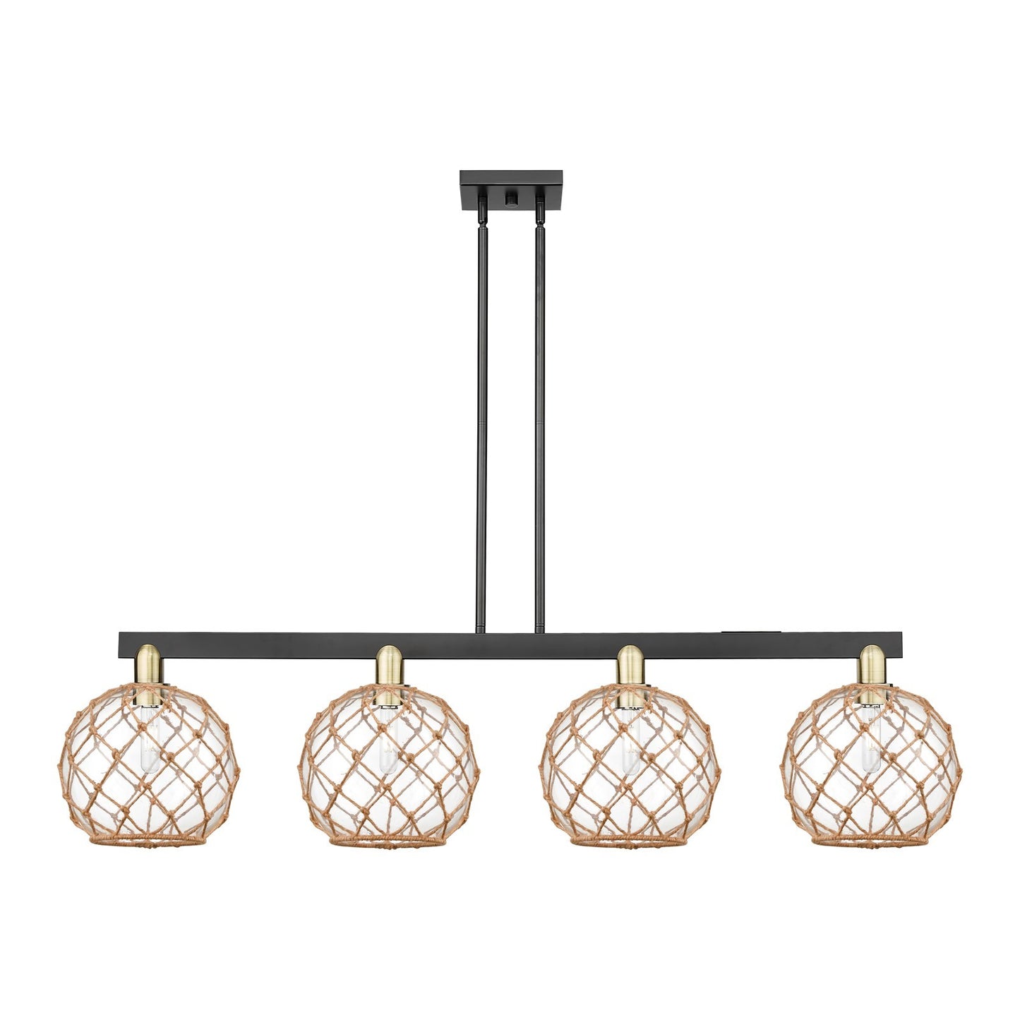 Innovations Farmhouse Rope 53in 4-Light Island Light | Industrial Black Antique Brass and Clear Glass with Brown Rope | Model 716-4I-BAB-G122-10RB