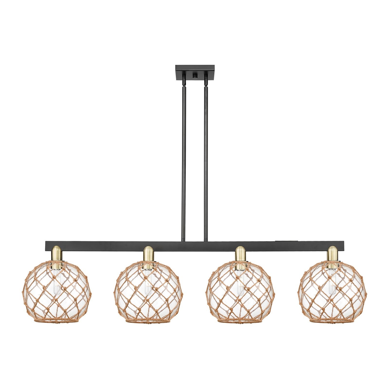 Innovations Farmhouse Rope 53in 4-Light Island Light | Industrial Black Antique Brass and Clear Glass with Brown Rope | Model 716-4I-BAB-G122-10RB