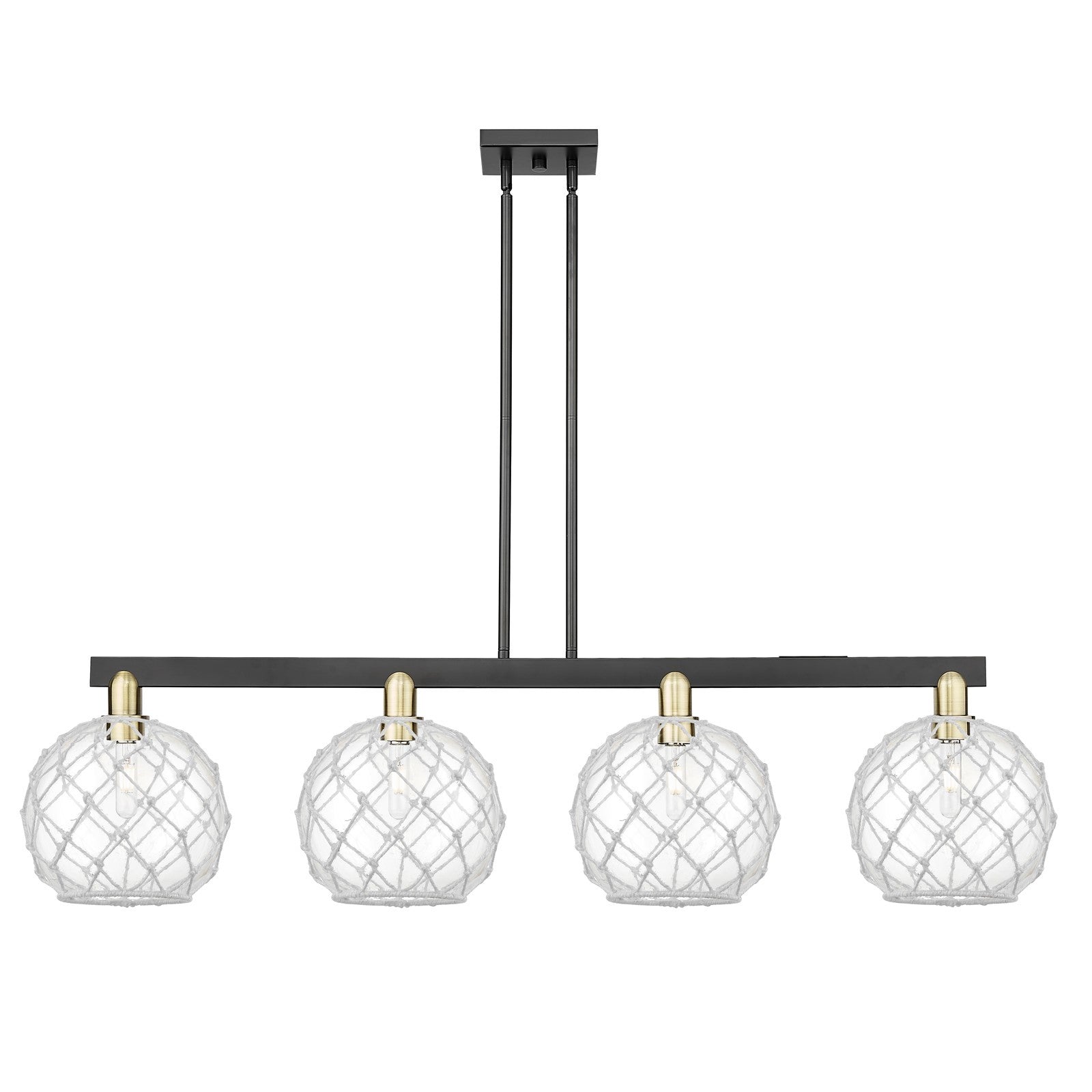 Innovations Farmhouse Rope 53in 4-Light Island Light | Industrial Black Antique Brass Steel and Clear Glass with White Rope | Model 716-4I-BAB-G122-10RW