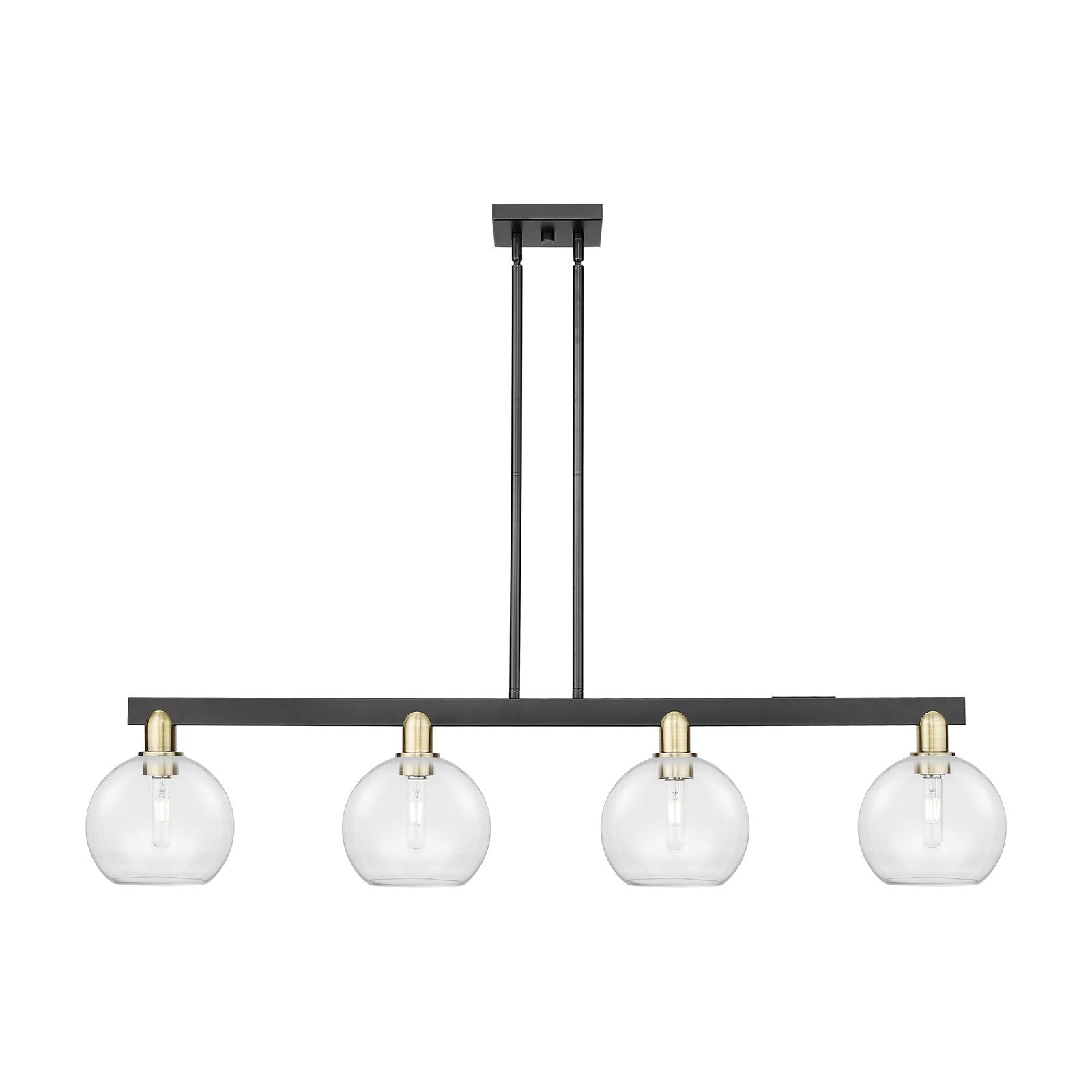 Innovations Athens 51in 4-Light Island Light | Industrial Black Antique Brass Steel and Clear Glass | Kitchen Island & Dining | Model 716-4I-BAB-G122-8
