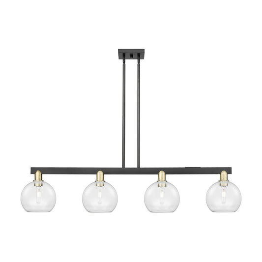 Innovations Athens 51in 4-Light Island Light | Industrial Black Antique Brass Steel and Clear Glass | Kitchen Island & Dining | Model 716-4I-BAB-G122-8