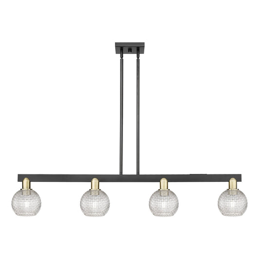 Innovations Athens 49in 4-Light Island Light | Industrial Black Antique Brass and Clear Basket Weave Glass | Kitchen Island & | Model 716-4I-BAB-G122C-6CL