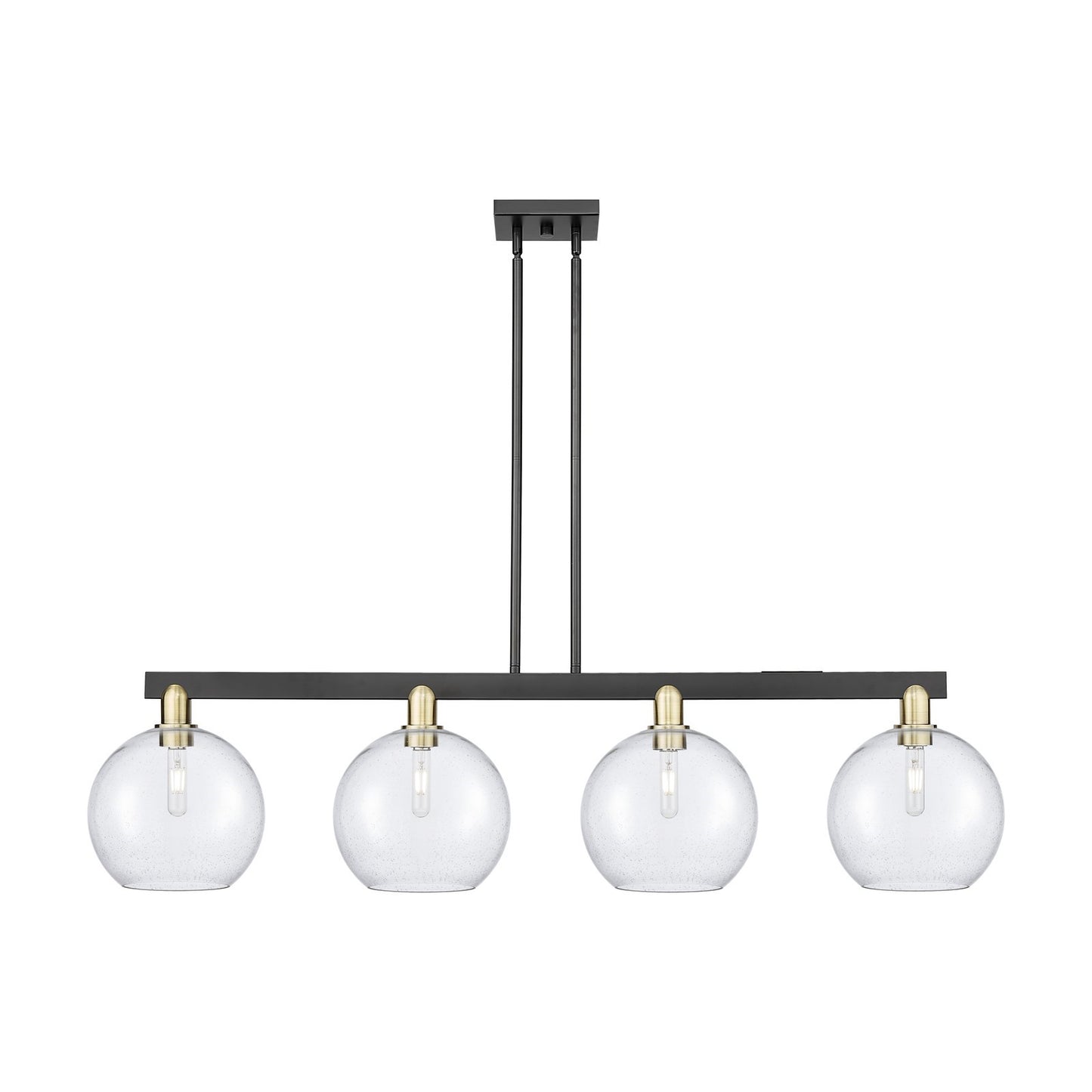 Innovations Athens 53in 4-Light Island Light | Industrial Black Antique Brass Steel and Seedy Glass | Kitchen Island & Dining | Model 716-4I-BAB-G124-10
