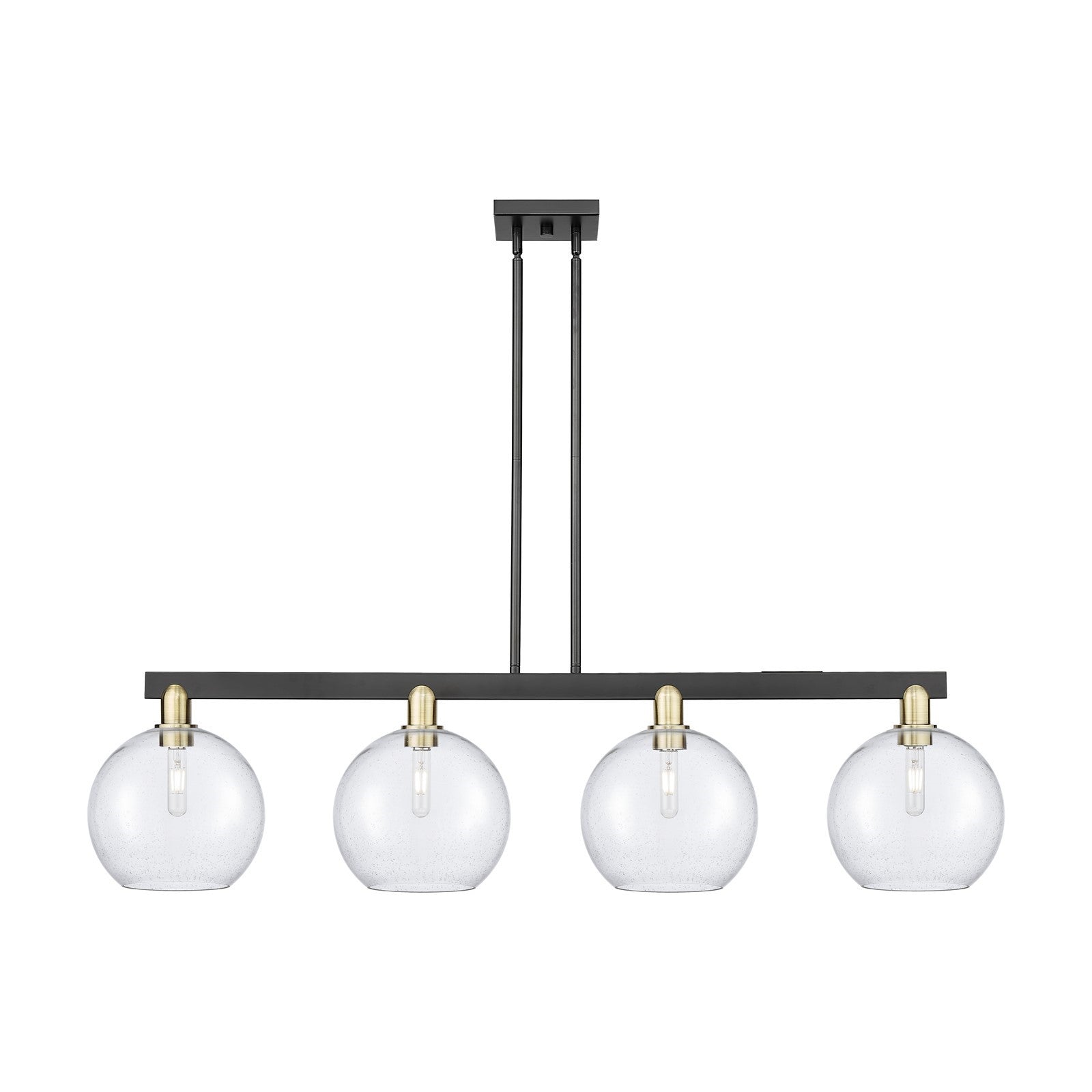 Innovations Athens 53in 4-Light Island Light | Industrial Black Antique Brass Steel and Seedy Glass | Kitchen Island & Dining | Model 716-4I-BAB-G124-10