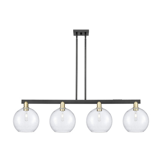 Innovations Athens 53in 4-Light Island Light | Industrial Black Antique Brass Steel and Seedy Glass | Kitchen Island & Dining | Model 716-4I-BAB-G124-10