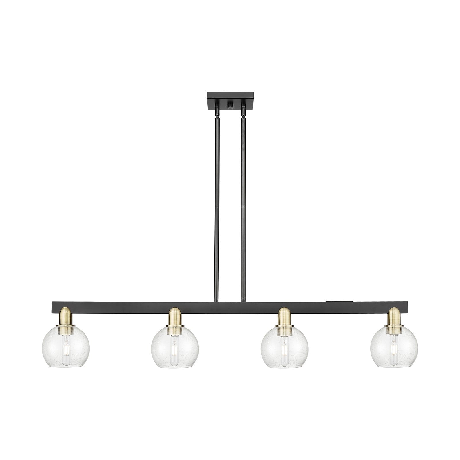 Innovations Athens 49in 4-Light Island Light | Industrial Black Antique Brass Steel and Seedy Glass | Kitchen Island & Dining | Model 716-4I-BAB-G124-6