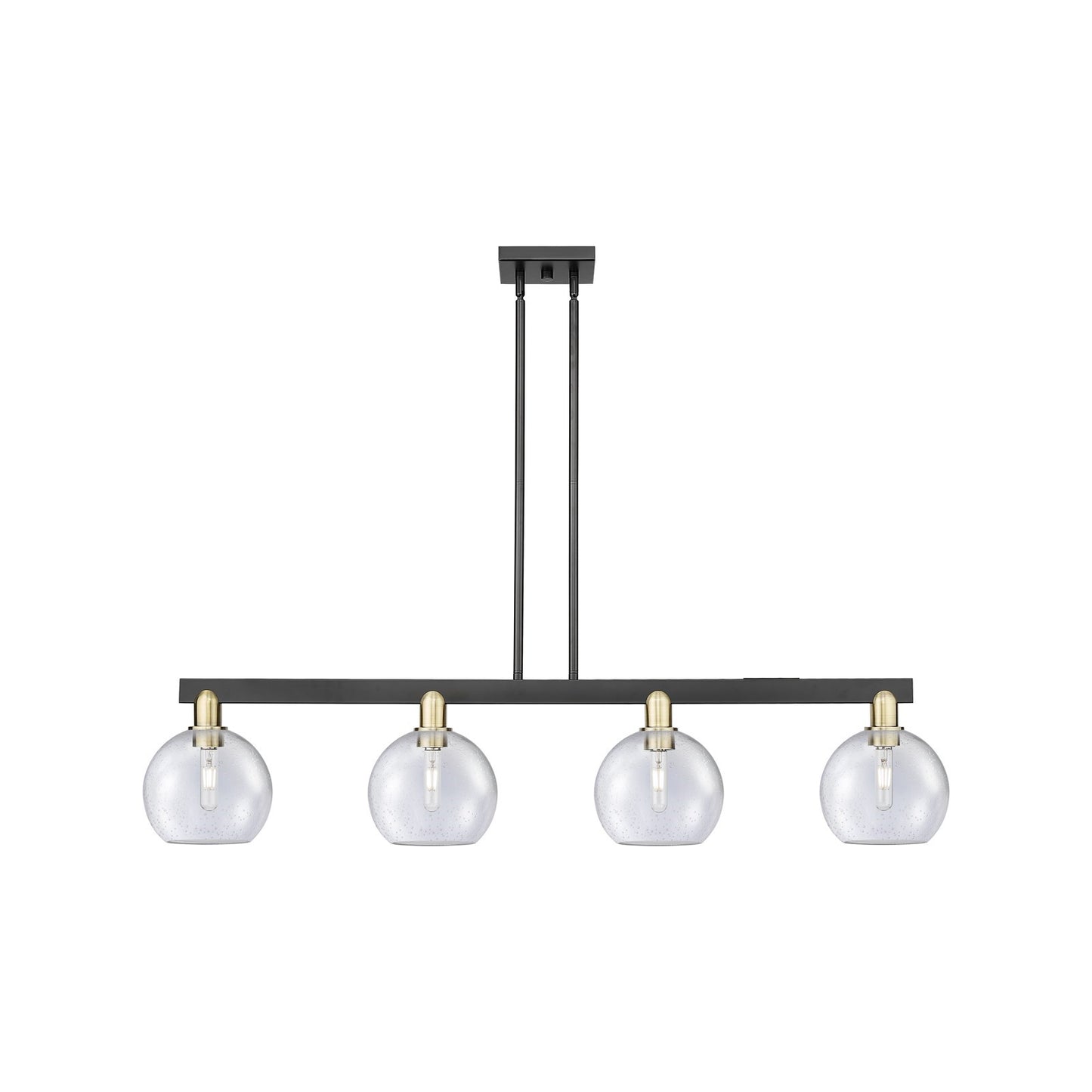Innovations Athens 51in 4-Light Island Light | Industrial Black Antique Brass Steel and Seedy Glass | Kitchen Island & Dining | Model 716-4I-BAB-G124-8