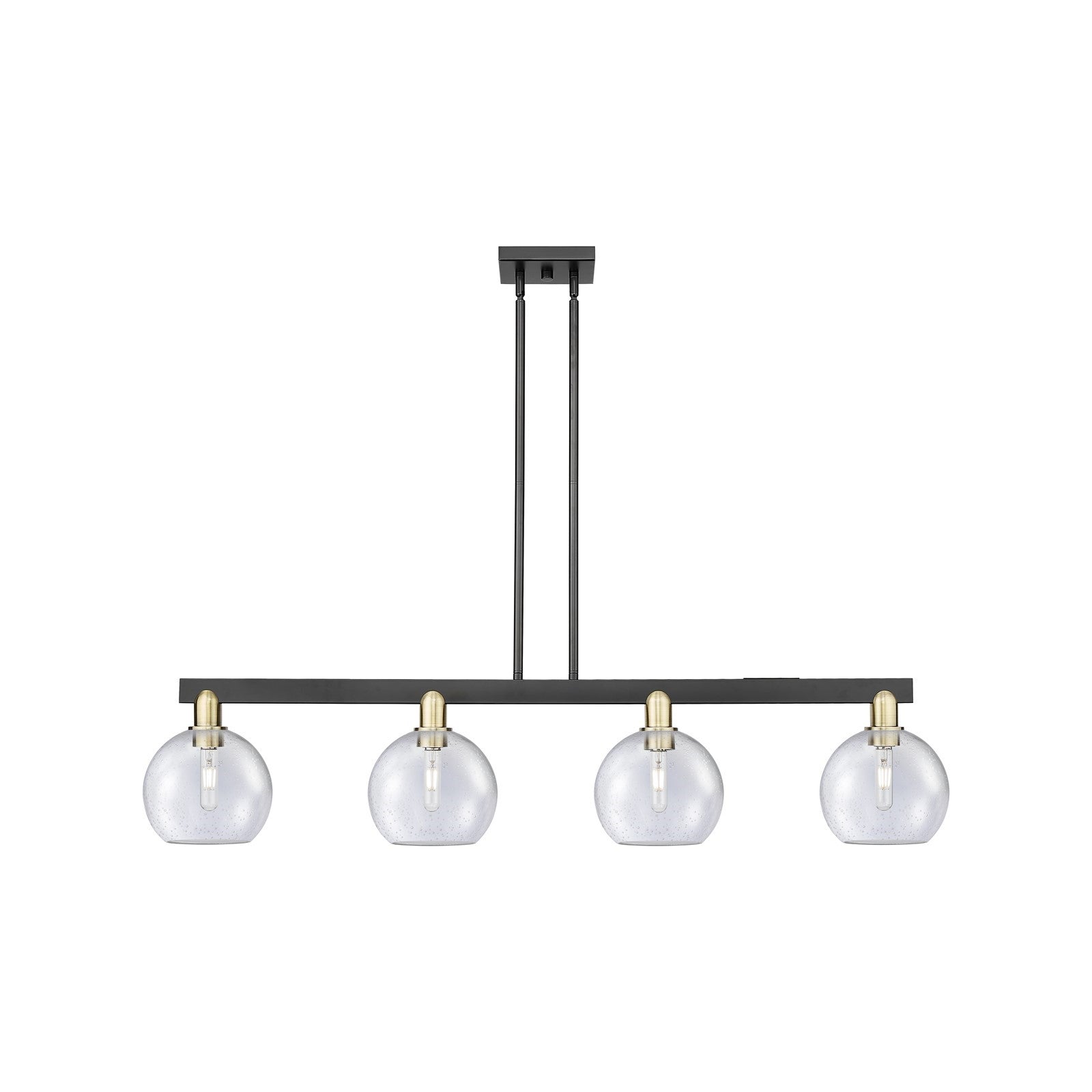 Innovations Athens 51in 4-Light Island Light | Industrial Black Antique Brass Steel and Seedy Glass | Kitchen Island & Dining | Model 716-4I-BAB-G124-8