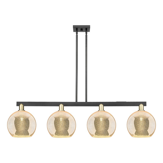 Innovations Athens 53in 4-Light Island Light | Industrial Black Antique Brass Steel and Mercury Glass | Kitchen Island & Dining | Model 716-4I-BAB-G128-10