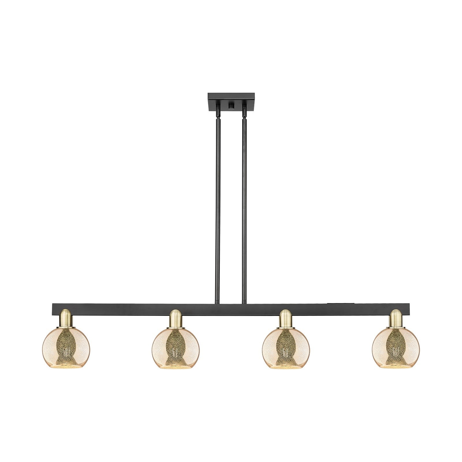 Innovations Athens 49in 4-Light Island Light | Industrial Black Antique Brass Steel and Mercury Glass | Kitchen Island & Dining | Model 716-4I-BAB-G128-6