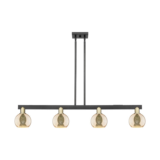 Innovations Athens 49in 4-Light Island Light | Industrial Black Antique Brass Steel and Mercury Glass | Kitchen Island & Dining | Model 716-4I-BAB-G128-6