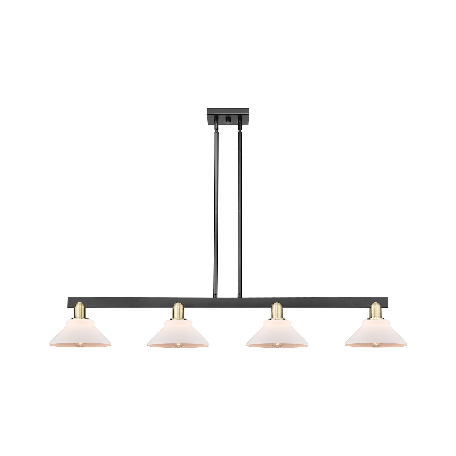 Innovations Orwell 51in 4-Light Island Light | Industrial Black Antique Brass and Matte White Glass | Kitchen Island & Dining Room | Model 716-4I-BAB-G131