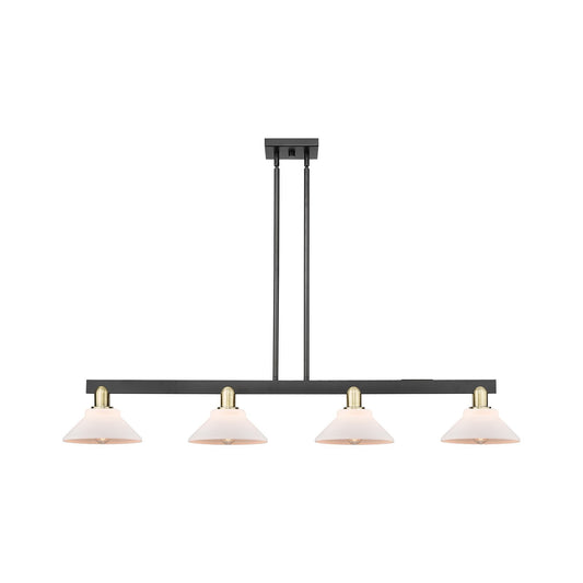 Innovations Orwell 51in 4-Light Island Light | Industrial Black Antique Brass and Matte White Glass | Kitchen Island & Dining Room | Model 716-4I-BAB-G131
