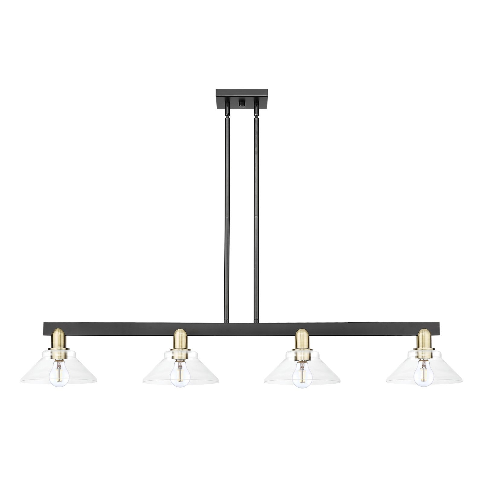 Innovations Orwell 51in 4-Light Island Light | Industrial Black Antique Brass Steel and Clear Glass | Kitchen Island & Dining Room | Model 716-4I-BAB-G132