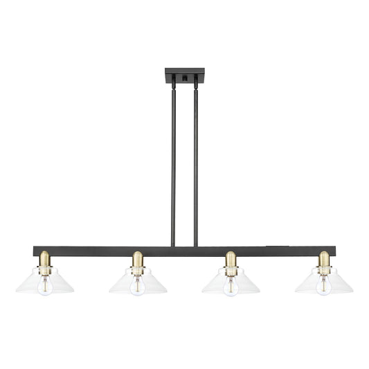 Innovations Orwell 51in 4-Light Island Light | Industrial Black Antique Brass Steel and Clear Glass | Kitchen Island & Dining Room | Model 716-4I-BAB-G132