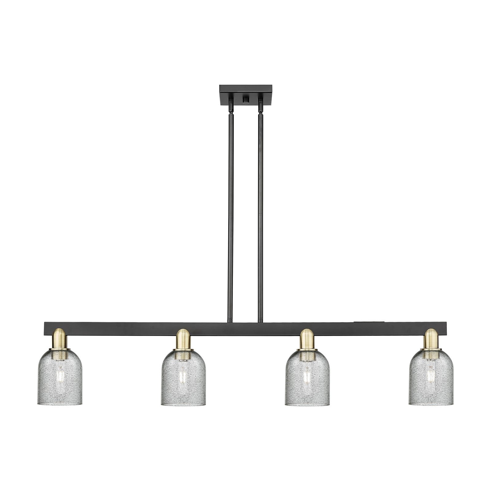 Innovations Caledonia 48in 4-Light Island Light | Industrial Black Antique Brass and Charcoal Glass | Kitchen Island & Dining Room | Model 716-4I-BAB-G257