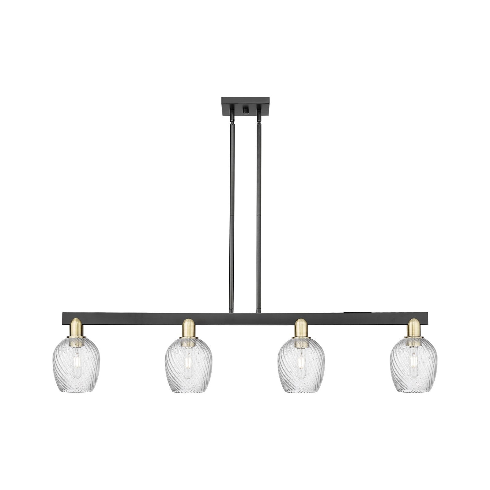 Innovations Salina 49in 4-Light Island Light | Industrial Black Antique Brass Steel and Clear Spiral Fluted Glass | Kitchen Island | Model 716-4I-BAB-G292