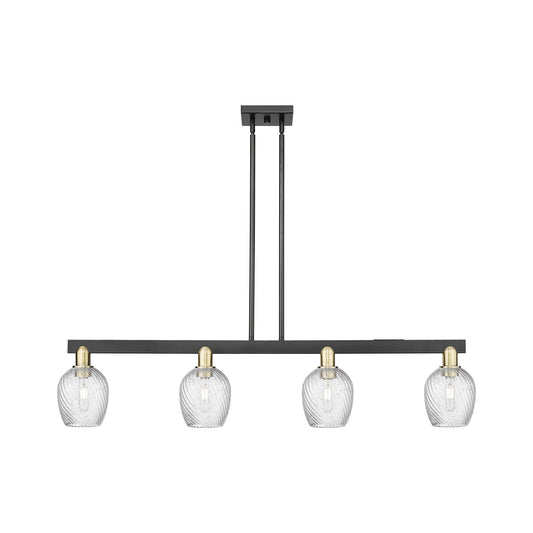 Innovations Salina 49in 4-Light Island Light | Industrial Black Antique Brass Steel and Clear Spiral Fluted Glass | Kitchen Island | Model 716-4I-BAB-G292