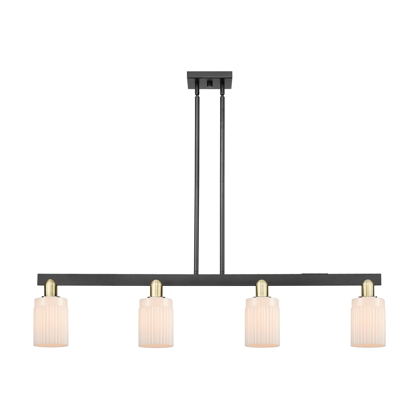 Innovations Hadley 47in 4-Light Island Light | Industrial Black Antique Brass Steel and Matte White Ribbed Glass | Kitchen Island | Model 716-4I-BAB-G341