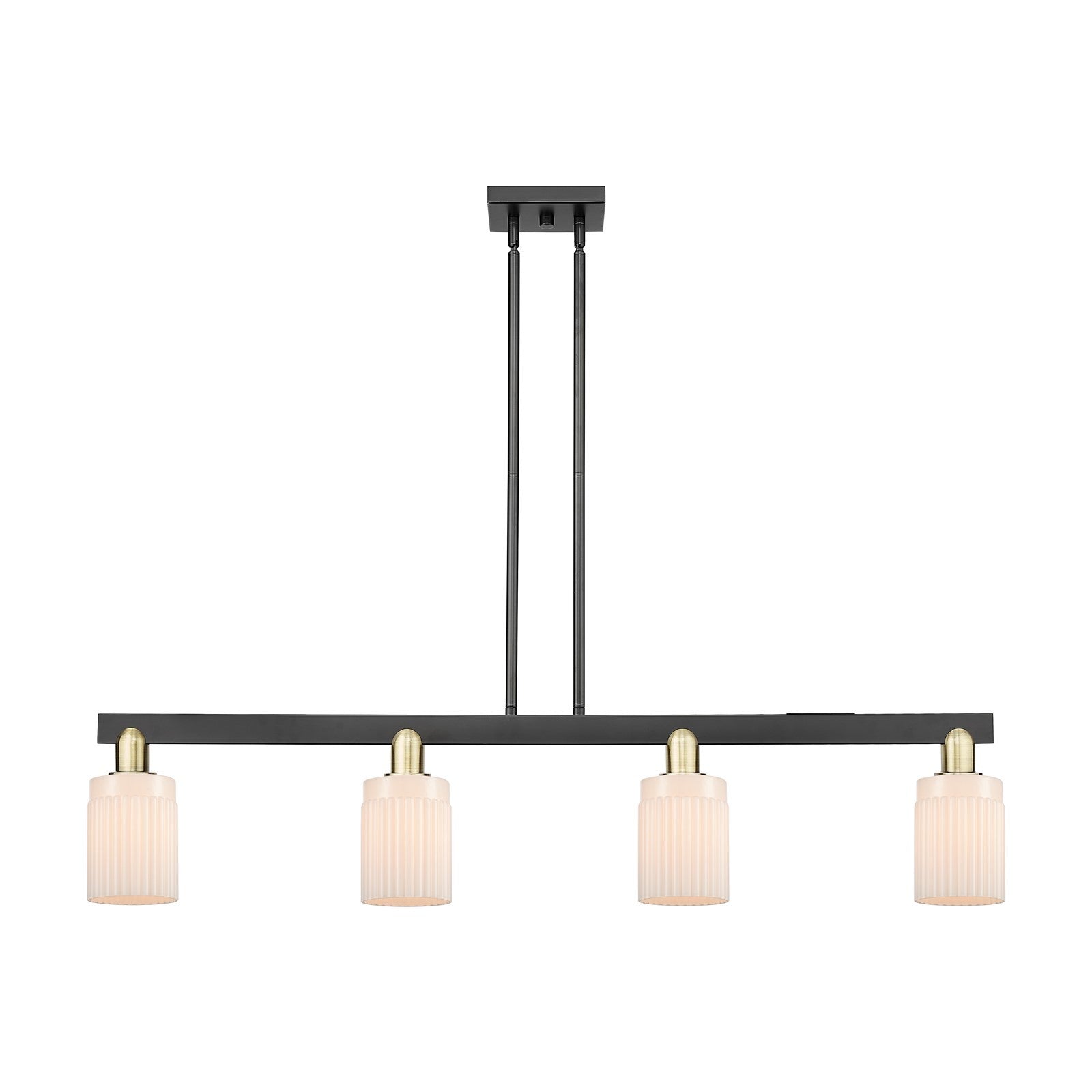 Innovations Hadley 47in 4-Light Island Light | Industrial Black Antique Brass Steel and Matte White Ribbed Glass | Kitchen Island | Model 716-4I-BAB-G341