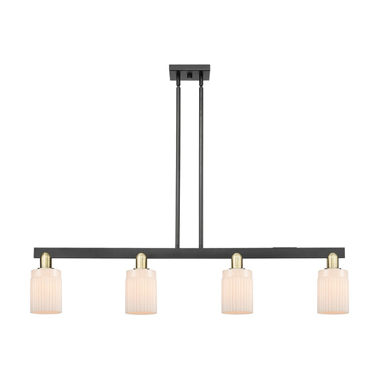 Innovations Hadley 47in 4-Light Island Light | Industrial Black Antique Brass Steel and Matte White Ribbed Glass | Kitchen Island | Model 716-4I-BAB-G341