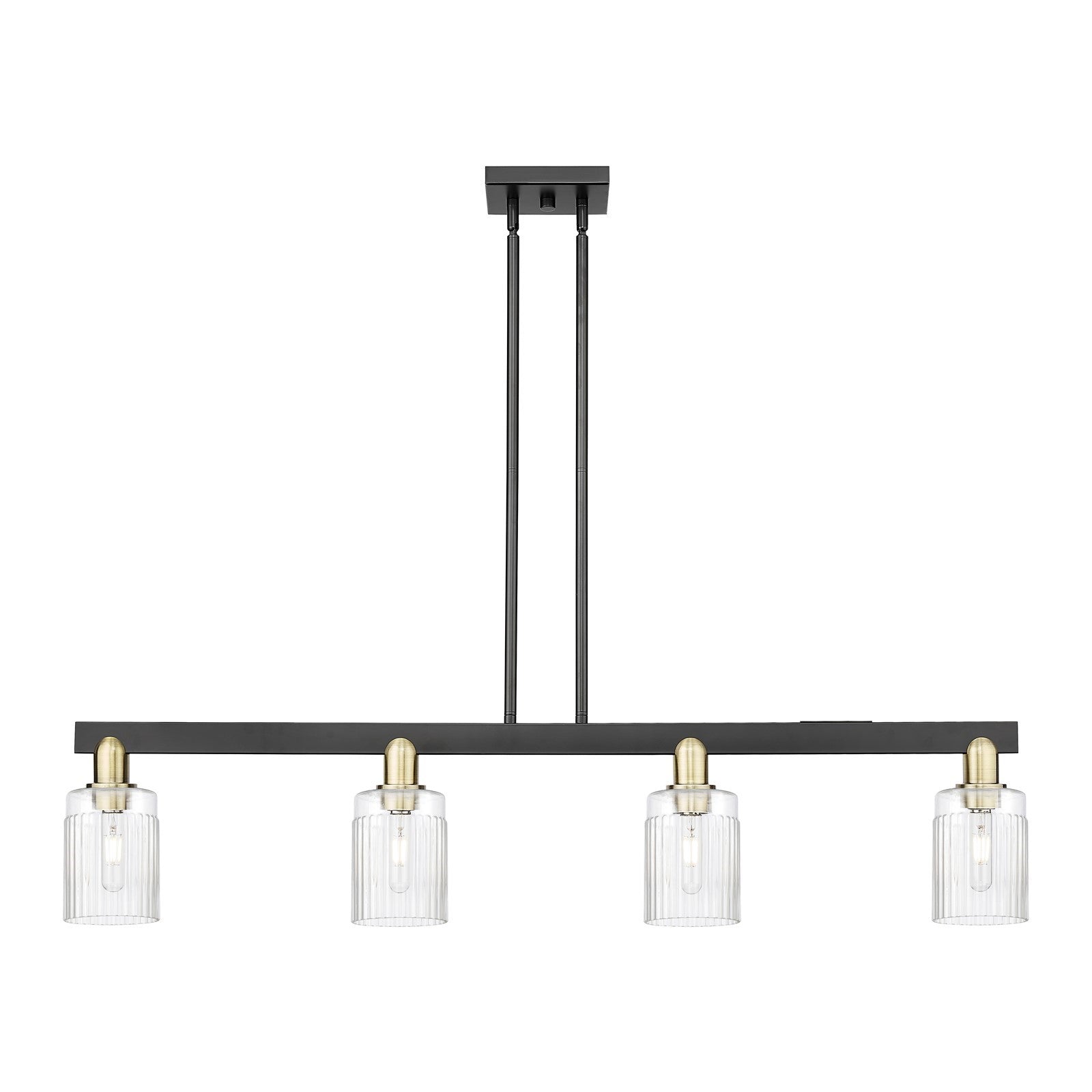 Innovations Hadley 47in 4-Light Island Light | Industrial Black Antique Brass Steel and Clear Ribbed Glass | Kitchen Island & | Model 716-4I-BAB-G342