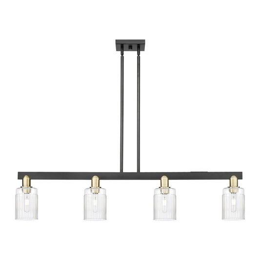 Innovations Hadley 47in 4-Light Island Light | Industrial Black Antique Brass Steel and Clear Ribbed Glass | Kitchen Island & | Model 716-4I-BAB-G342