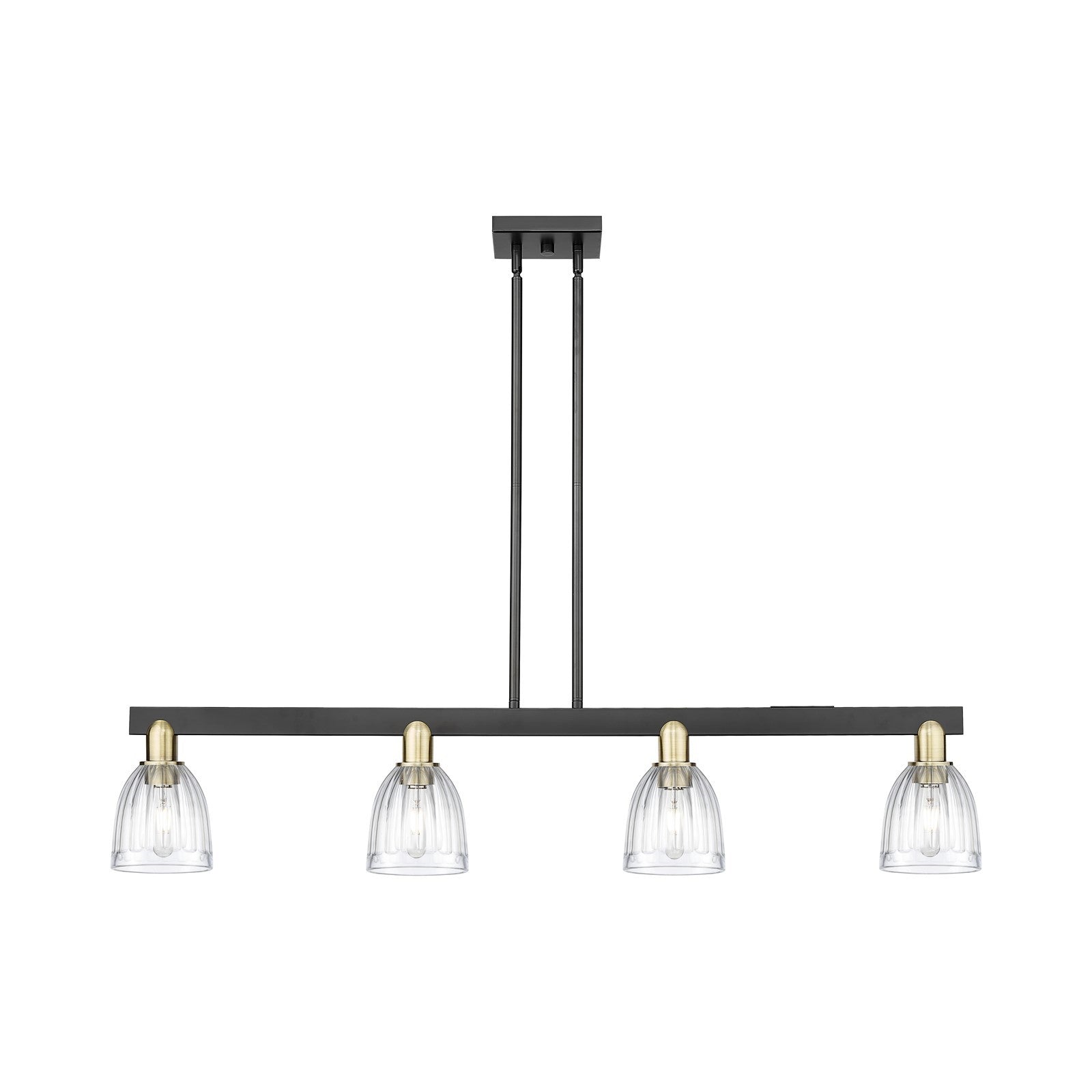 Innovations Brookfield 49in 4-Light Island Light | Industrial Black Antique Brass Steel and Clear Ribbed Glass | Kitchen Island & | Model 716-4I-BAB-G442