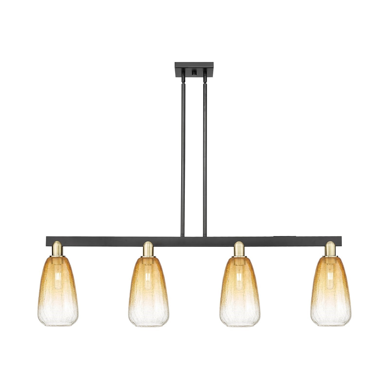 Innovations Brookhaven Almond 48in 4-Light Island Light | Industrial Black Antique Brass and Amber Glass | Kitchen Island & | Model 716-4I-BAB-G480-6AM
