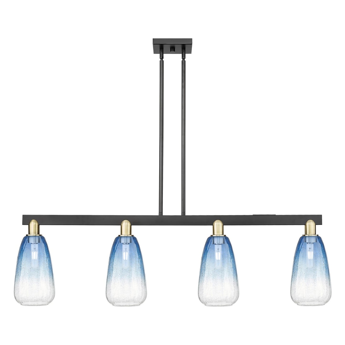 Innovations Brookhaven Almond 48in 4-Light Island Light | Industrial Black Antique Brass and Sapphire Blue Glass | Kitchen | Model 716-4I-BAB-G480-6SB