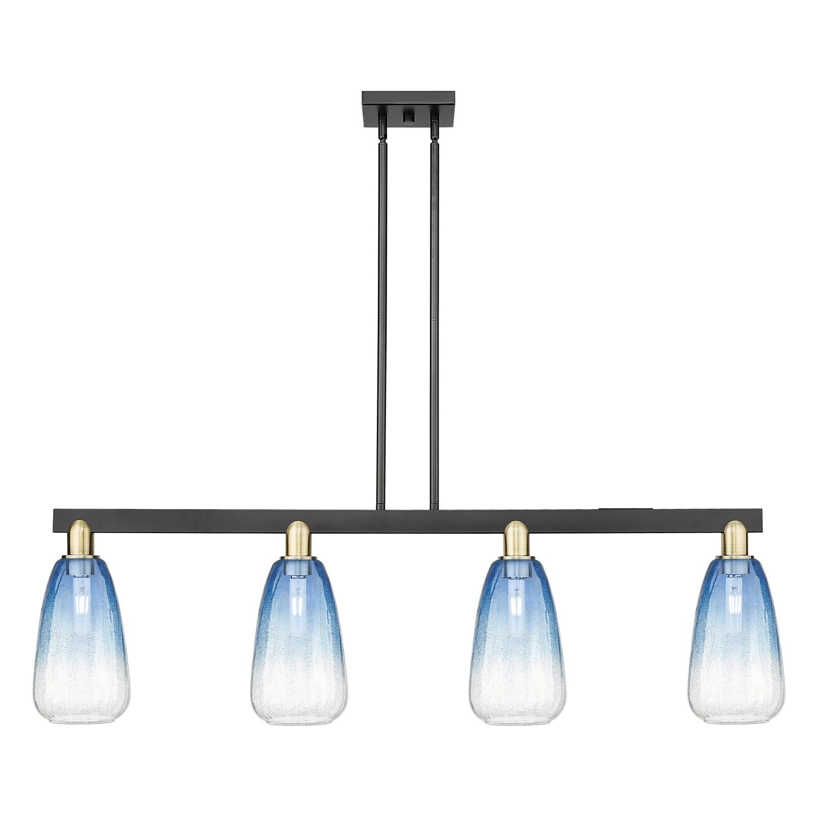 Innovations Brookhaven Almond 48in 4-Light Island Light | Industrial Black Antique Brass and Sapphire Blue Glass | Kitchen | Model 716-4I-BAB-G480-6SB