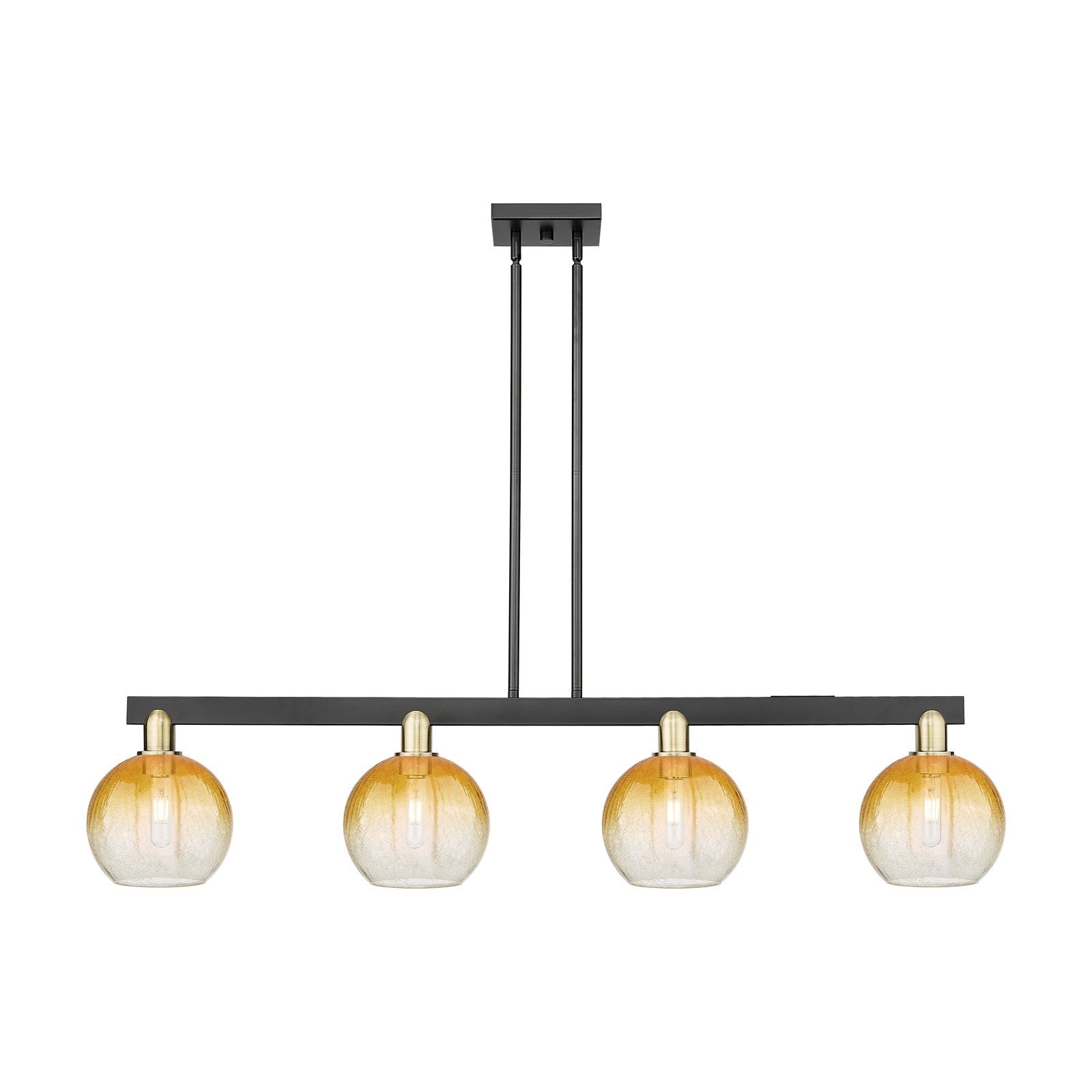 Innovations Brookhaven Globe 48in 4-Light Island Light | Industrial Black Antique Brass and Amber Glass | Kitchen Island & | Model 716-4I-BAB-G483-8AM