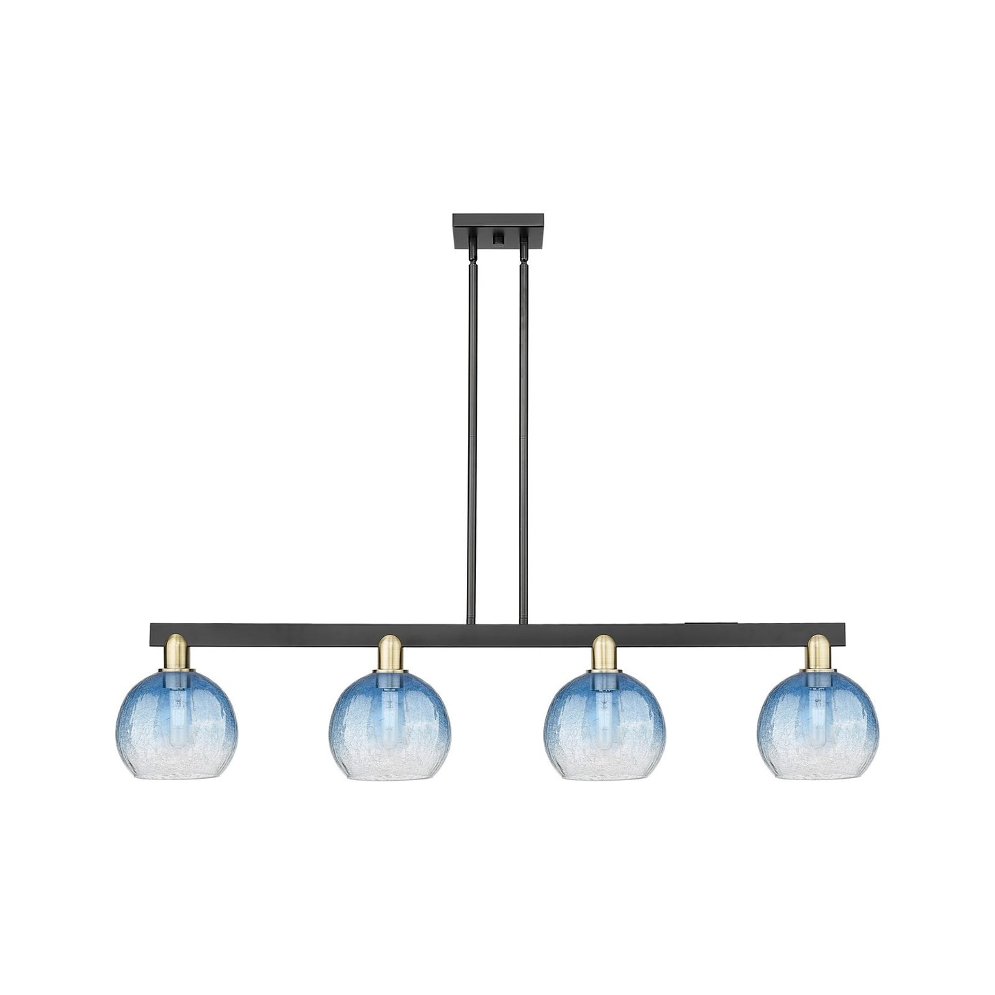 Innovations Brookhaven Globe 48in 4-Light Island Light | Industrial Black Antique Brass and Sapphire Blue Glass | Kitchen | Model 716-4I-BAB-G483-8SB
