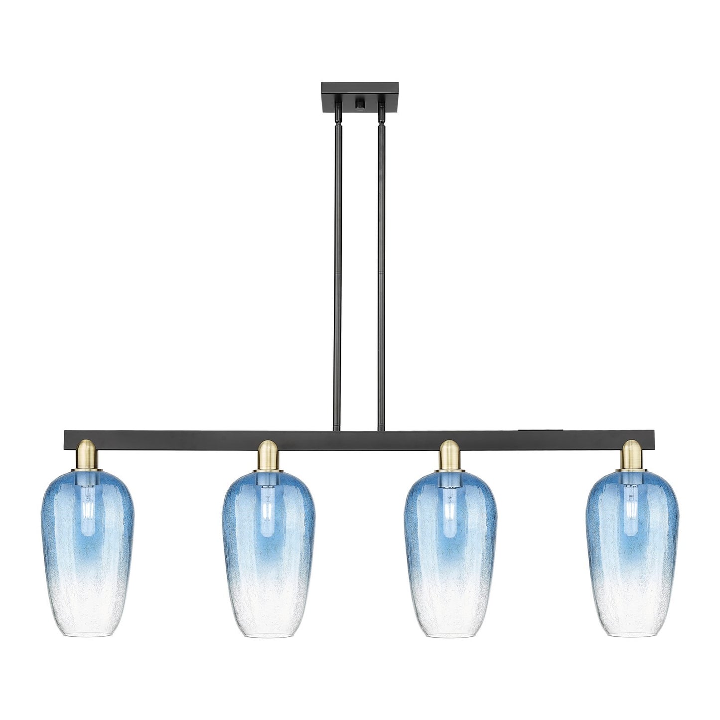 Innovations Brookhaven Flute 48in 4-Light Island Light | Industrial Black Antique Brass and Sapphire Blue Glass | Kitchen | Model 716-4I-BAB-G484-7SB