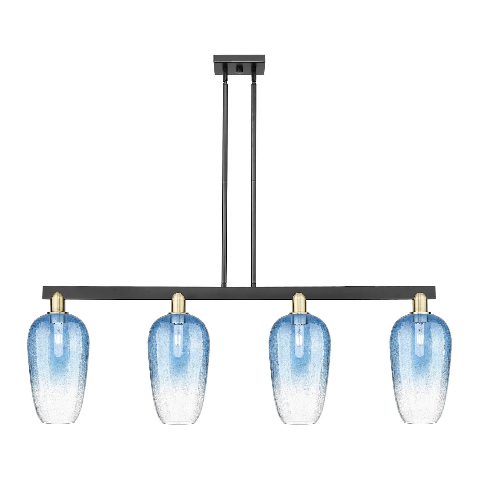 Innovations Brookhaven Flute 48in 4-Light Island Light | Industrial Black Antique Brass and Sapphire Blue Glass | Kitchen | Model 716-4I-BAB-G484-7SB