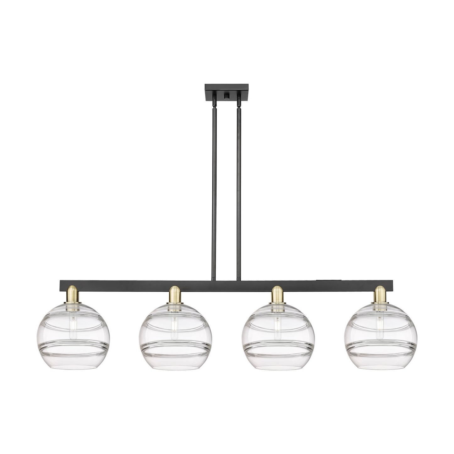 Innovations Rochester 53in 4-Light Island Light | Industrial Black Antique Brass Steel and Clear Glass | Kitchen Island & | Model 716-4I-BAB-G556-10CL