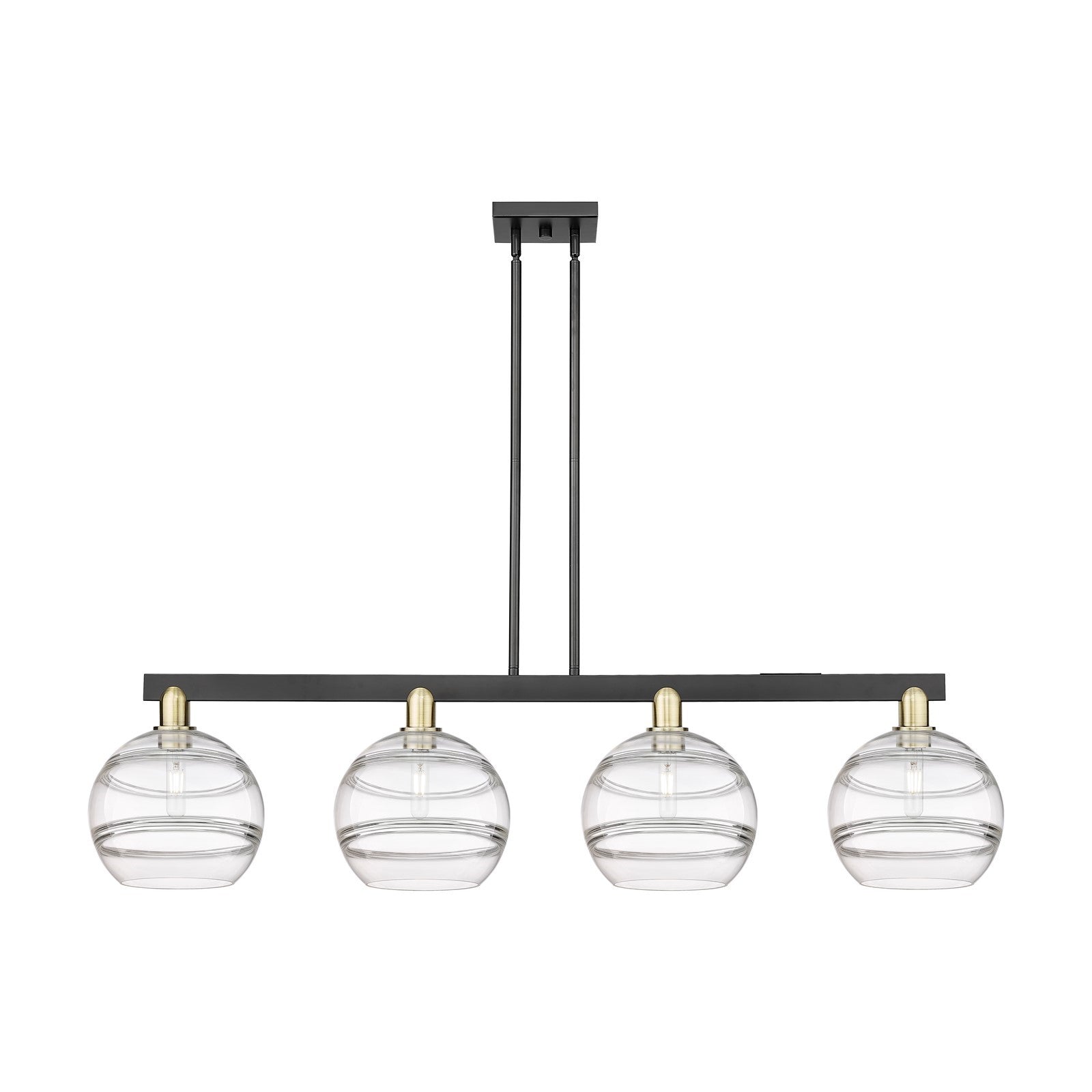 Innovations Rochester 53in 4-Light Island Light | Industrial Black Antique Brass Steel and Clear Glass | Kitchen Island & | Model 716-4I-BAB-G556-10CL