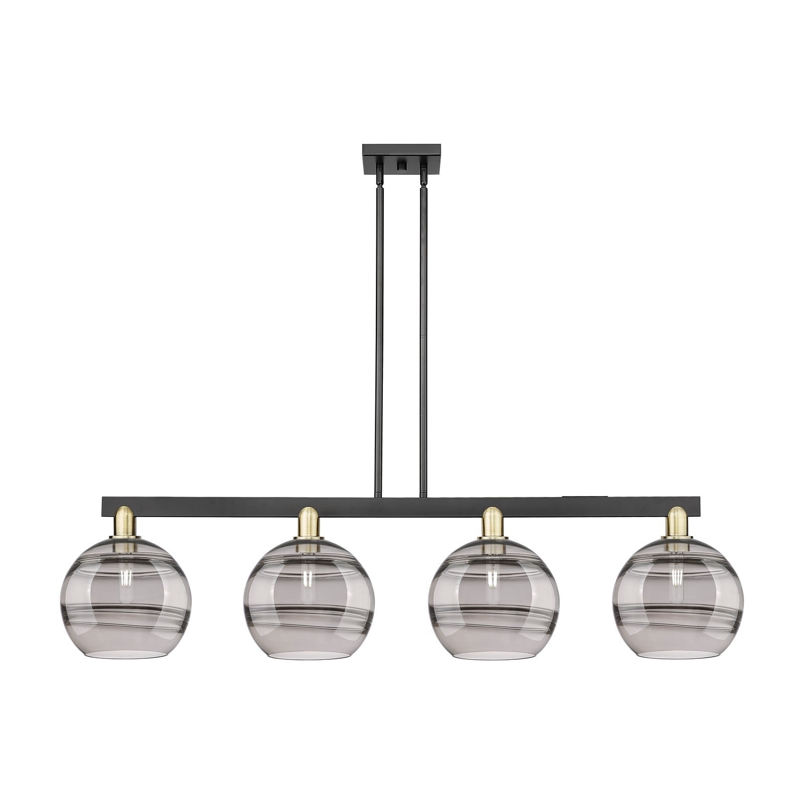 Innovations Rochester 53in 4-Light Island Light | Industrial Black Antique Brass and Light Smoke Glass | Kitchen Island & | Model 716-4I-BAB-G556-10SM