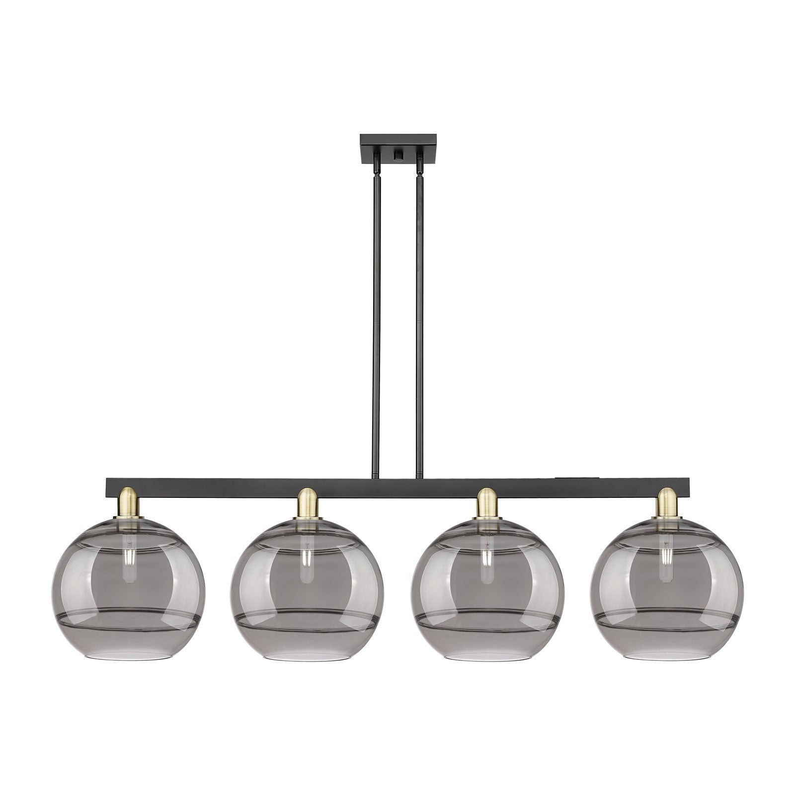 Innovations Rochester 55in 4-Light Island Light | Industrial Black Antique Brass and Light Smoke Glass | Kitchen Island & | Model 716-4I-BAB-G556-12SM