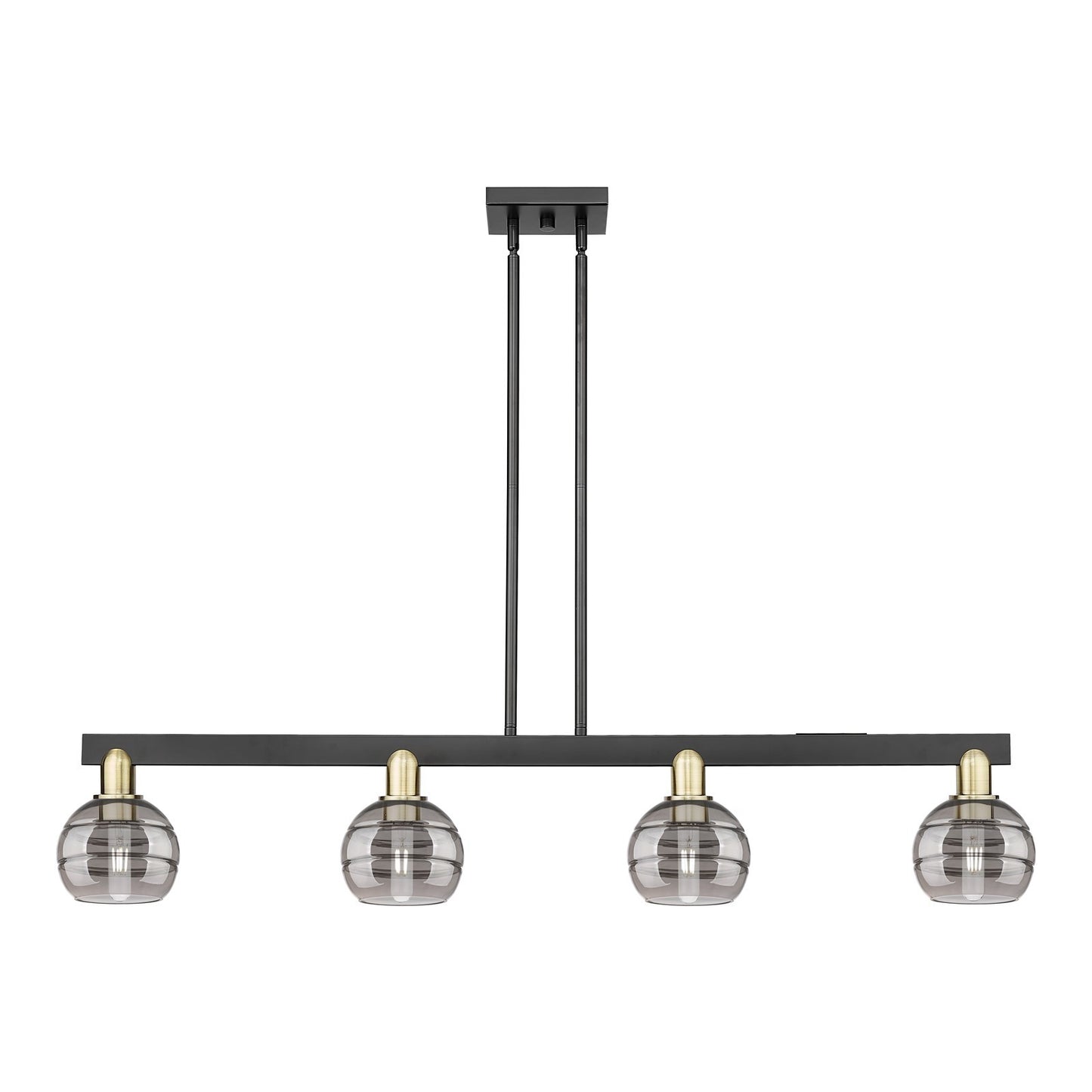 Innovations Rochester 49in 4-Light Island Light | Industrial Black Antique Brass and Light Smoke Glass | Kitchen Island & | Model 716-4I-BAB-G556-6SM