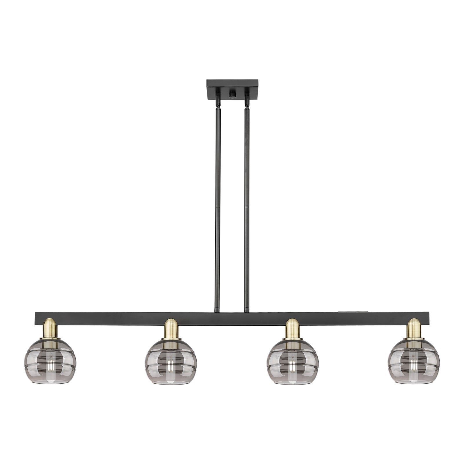 Innovations Rochester 49in 4-Light Island Light | Industrial Black Antique Brass and Light Smoke Glass | Kitchen Island & | Model 716-4I-BAB-G556-6SM