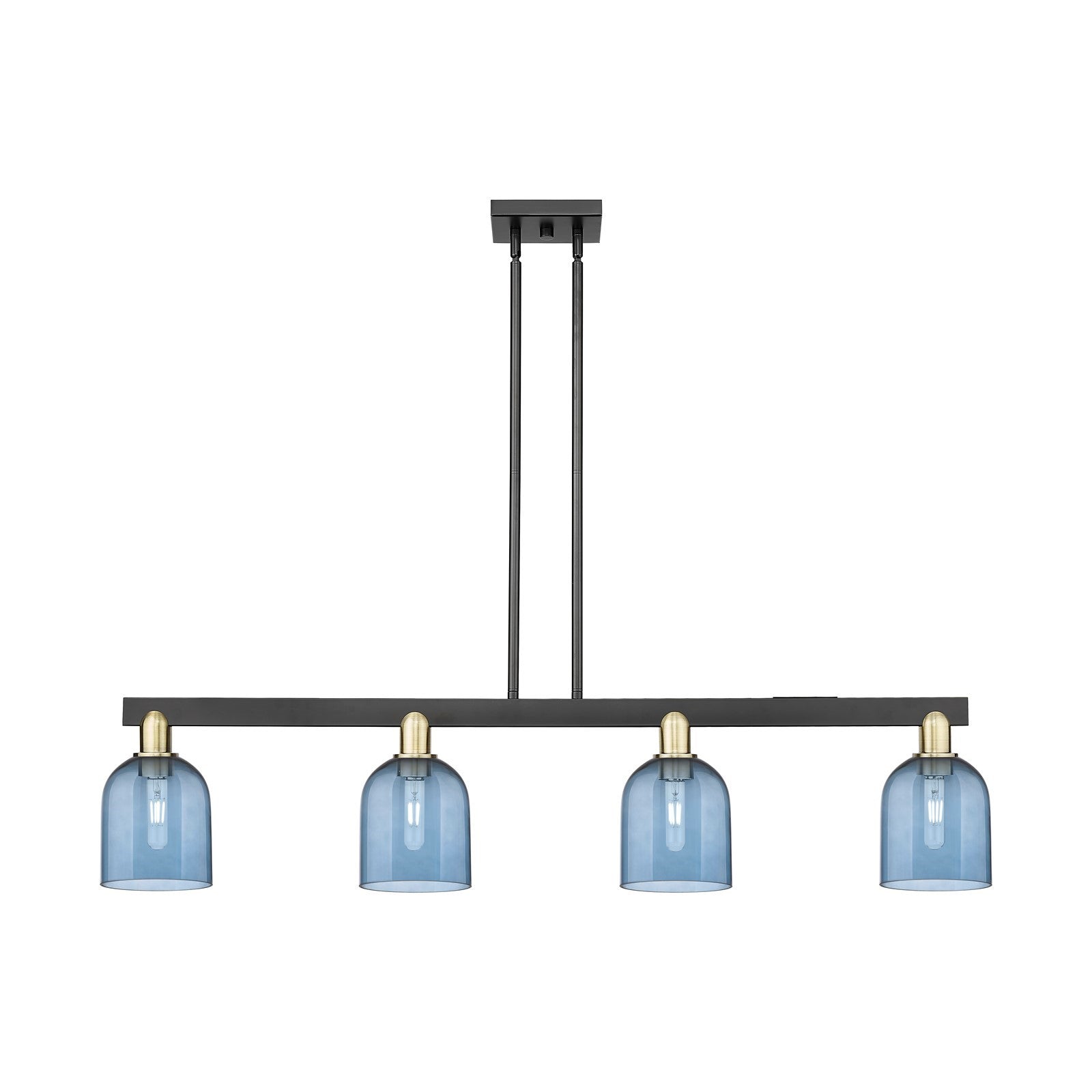 Innovations Bella 48in 4-Light Island Light | Industrial Black Antique Brass and Blue Glass | Kitchen Island & Dining Room | Model 716-4I-BAB-G558-6BL