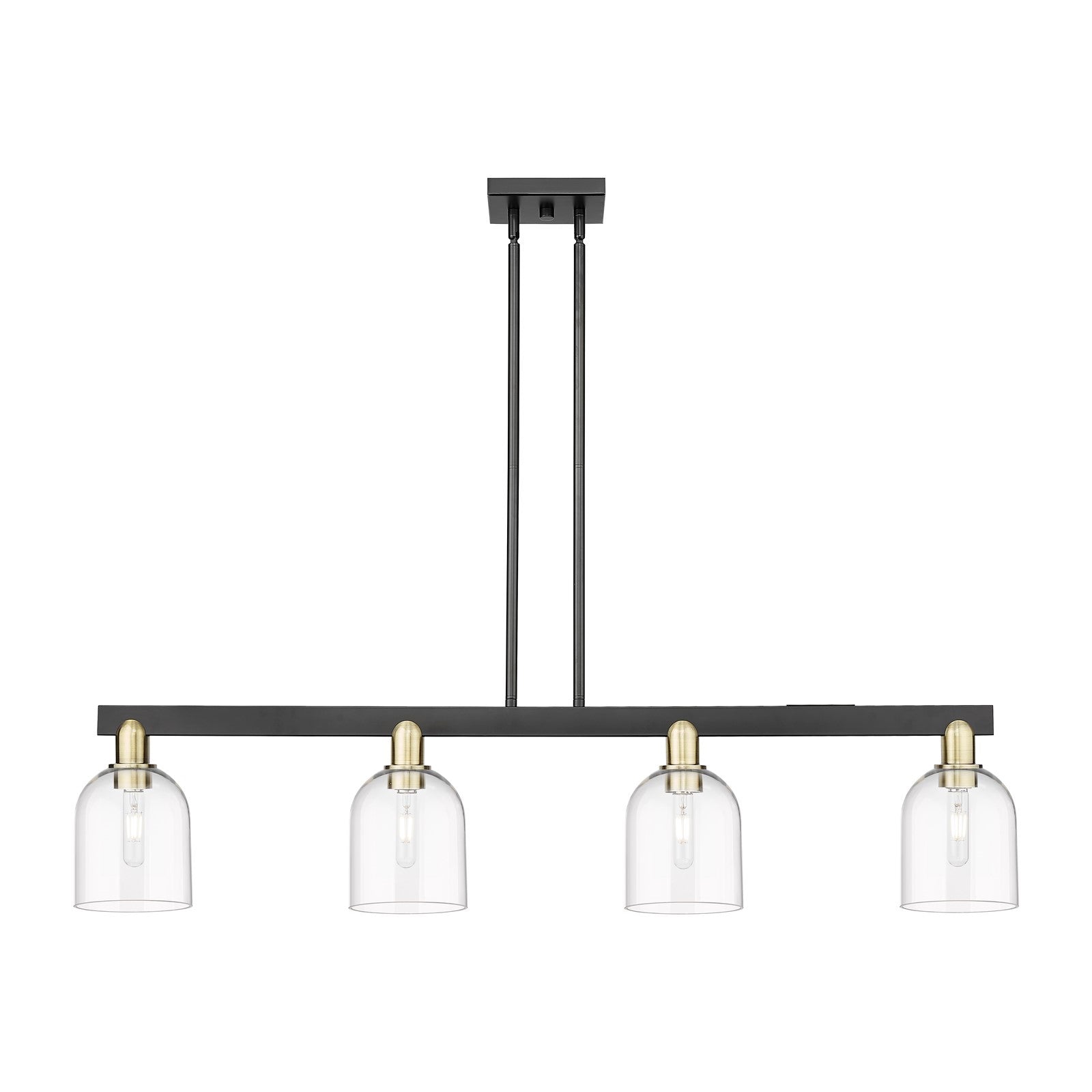 Innovations Bella 48in 4-Light Island Light | Industrial Black Antique Brass and Clear Glass | Kitchen Island & Dining Room | Model 716-4I-BAB-G558-6CL