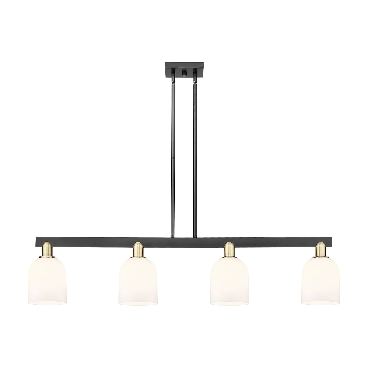 Innovations Bella 48in 4-Light Island Light | Industrial Black Antique Brass and White Glass | Kitchen Island & Dining Room | Model 716-4I-BAB-G558-6GWH