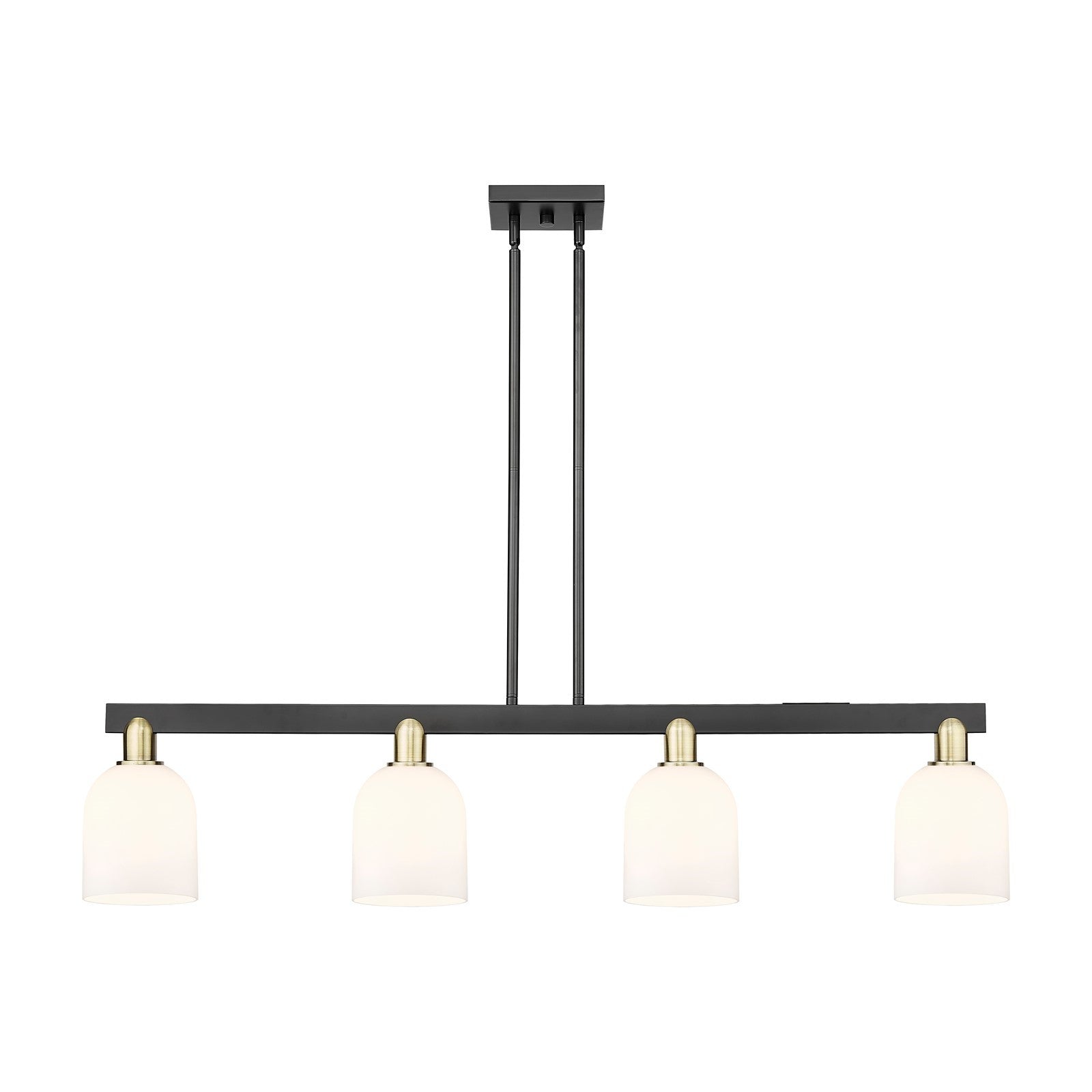 Innovations Bella 48in 4-Light Island Light | Industrial Black Antique Brass and White Glass | Kitchen Island & Dining Room | Model 716-4I-BAB-G558-6GWH